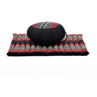 Leewadee Meditationskissen Set Sitzkissen Rund Zafu Yoga Kissen Zabuton Yogakissen Meditationskissen Meditation Zubehör Yoga Sitzkissen Yoga Meditationskissen, Kapok, Schwarz Rot