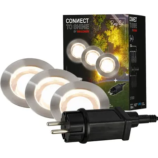 Briloner LED Außen-Bodenstrahler Padouk Connect to Shine 3er Starterset 3x1W warmweiß