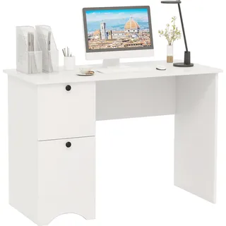 COSTWAY Schreibtisch mit 2 Schubladen, Computertisch klein, Kinderschreibtisch, Bürotisch, PC-Tisch modern 109x50x75cm Weiß - Weiß
