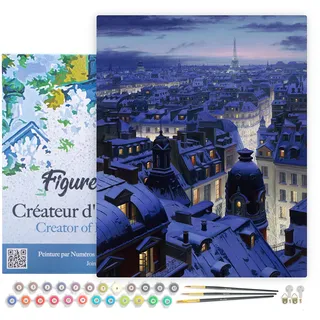 Figured'Art Malen Nach Zahlen Erwachsene Mit Rahmen Dächer in Paris - Paint by Numbers Basteln DIY Bastelset 40x50cm Leinwand gespannt auf Holzrahmen