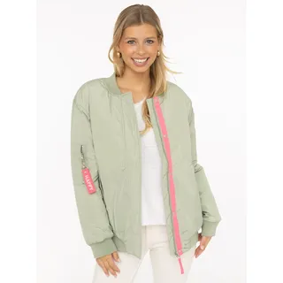 Bomberjacke ZWILLINGSHERZ "Happy", Damen, Gr. XXL, grün (salbei), Web, Obermaterial: 100% Polyester, unifarben, lässig geschnitten Po-bedeckend, ohne Ausschnitt, Rippbündchen, Jacken Bomberjacke, Oversize-überschnittene Schulter, Patten-Taschen