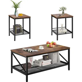 Vevor 3-teiliges Wohnzimmertisch-Set, (105 cm lang) Industrie-Couchtisch mit 2 quadratischen Beistelltischen (45 cm lang), Sofatisch-Sets mit Metallbeinen, Satztische für Büro Wohnzimmer Wohnung