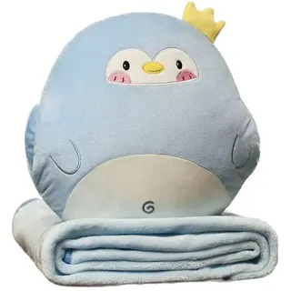 YGMXZL Reisedecke und Kissen mit Bezug, 3 in 1 Nickerchen Kissen Decke Autosofa Rückenlehne Kissen für Kinder und Freunde (Pinguin, L)