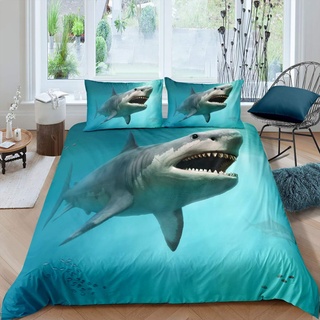 Loussiesd Horror Hai Bettbezug Set Ozean Marine Thema Bettwäsche Set 135x200cm Meer Unterwasser Welt Betten Set Für Kinder Teenager Dekor Kreatur Meerlife Mit 1 Kissenbezug