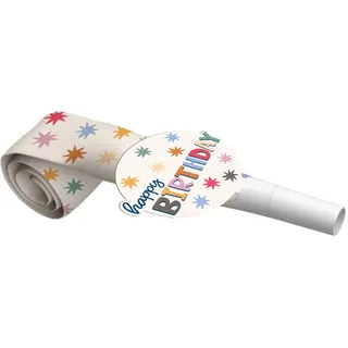 Folat 26874 Geburtstag Dekoration weiß mit bunten Sternen - Luftrüssel - Starburst - 6 Stück - Fröhlich und farbenfroh Party Geschirr für Kinder und Erwachsenen Geburtstag