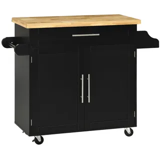 Redom Kücheninsel 109/40/89 cm mit Schublade, Schrank, Gewürzregal und Handtuchhalter, Schwarz , Holz , 109x89x40 cm , Küchen, Küchenmöbel, Kücheninseln