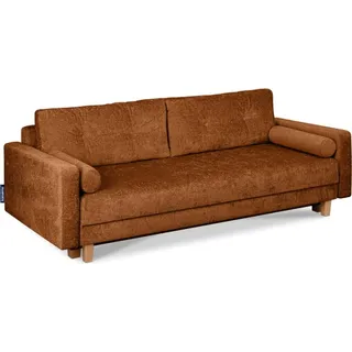 KONSIMO Schlafsofa 3-Personen zeitloses Design mit weiche Sitzfläche und hohe Rückenlehne "ERISO", orange, Chenille-Stoff, Scandinavian, 220x80x100cm - Orange