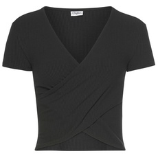Bild Kurzarmshirt, mit Wickeloptik und V-Ausschnitt, T-Shirt, figurbetont, Basic, schwarz