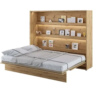 Furniture24 Schrankbett Bed Concept, Wandklappbett mit Lattenrost, V-Bett, Wandbett Bettschrank Schrank mit integriertem Klappbett Funktionsbett BC-14 - Hellbraun