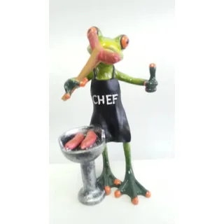 Süßer Frosch am Grill mit Bratwurst Deko Figur Dekoration Zierfigur Froschfigur