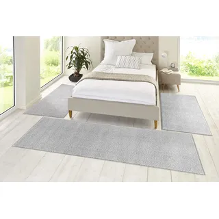 Hanse Home Pure Teppich Bettumrandung 3-teilig – Bettvorleger Bettläufer Teppichläufer Kurzflor Einfarbig Unifarben Läufer-Set für Kinderzimmer Schlafzimmer, Grau, 2X 70x140cm 1x 70x240cm