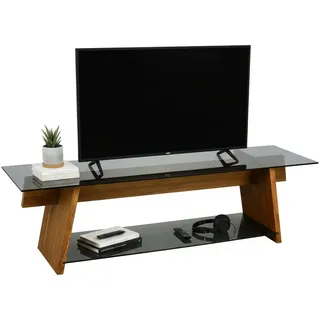Dmora - Fernsehschrank Zosma, Ständer für Wohnzimmerfernseher, Niedriges Wohnzimmer-Sideboard, TV-Ständerbasis, 158x40h45 cm, Walnuss und Schwarz
