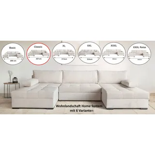 Wohnlandschaft OTTO HOME "Home System U-Form, von B: 269-352 cm wählbar, 6 Varianten zur Auswahl", beige, H:41cm T:161cm, 100%Polyester, Sofas, Wohnlandschaft, mit Bettfunktion, Bettkasten & Zierkissen, Federkern