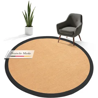 carpetfine Sisalteppich Rund Schwarz Ø 200 | Moderner Teppich für Wohn- und Schlafzimmer