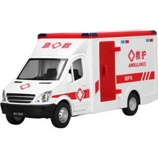 Krankenwagen-Spielzeugauto, Legierung, hohe Simulation, reibungsbetriebene Räder, Einsatzfahrzeug mit Licht und Ton für Kinder
