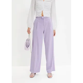 Bundfaltenhose BONPRIX "Bundfaltenhose", Damen, Gr. 40, N-Gr, lila (hellviolett), Obermaterial: 66% Polyester, 33% Viskose, 1% Elasthan, festlich, loose fit, Hosen Bundfaltenhose, aus Polyester, Viskose und Elasthan, Loose Fit, festlicher Stil