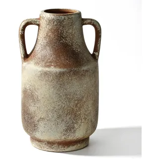 Sawoake Farmhouse Vase with Handles, 11 Inch Large Terracotta Pot, Rustic Ceramic Floor Vase for Dried Branches & Florals, Neutral Centerpiece for Living Room, Entryway, Coffee Shop DecorG