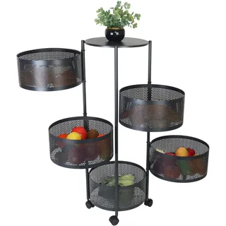 Relaxdays Küchenwagen, 5 drehbare Fächer, HxD: 90 x 34 cm, Metall, 2 Bremsen, Rollwagen Küche & Bad, Rollregal, schwarz