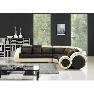 Ecksofa Leder Sofa Couch Polster Eck Sitz Wohnlandschaft Garnitur L-Form Stoff - Braun