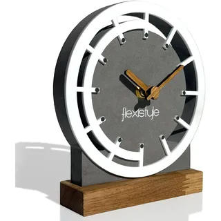 Flexistyle Modern standuhr tischuhr klein aus Holz Eiche Wohnzimmer Badezimmer Uhr Holz tischuhren holzuhr Tisch Uhr tischuhr modern standuhr Clock grau Weiß (Style 7)