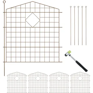 Relaxdays Teichzaun, 5 Zaunelemente, HxB: je 78x75 cm, Garten, Begrenzungszaun Oberbogen, zum Stecken, Metall, braun