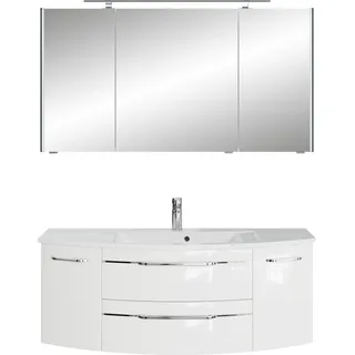 Saphir Badmöbel-Set "Serie 7045 2-teilig Mineralmarmor-Waschtisch mit LED-Spiegelschrank" Set, 2 Stk. tlg., weiß hochglanz