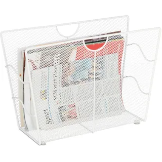 Relaxdays Zeitungsständer Metall, Zeitschriftenständer freistehend, Mesh, Wohnzimmer und WC, HBT: 27 x 39 x 17 cm, weiß