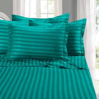 Eleganten Komfort Best, Weichsten, coziest 6 Tabelle Sets. – 1500 Fadenzahl Ägyptische Qualität Luxuriöse knitterfrei 6 Damast Streifen Bed Sheet Set, California King Türkis