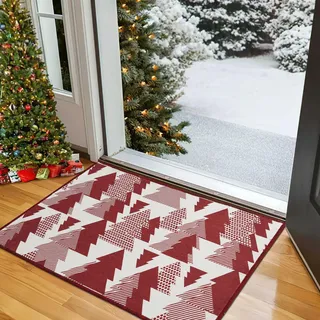 PONY DANCE Teppich Läufer Weihnachten Teppich 80x150cm Roter Teppich Flur Weihnachtsteppich Waschbarer Teppich Kurzflor Teppich für Wohnzimmer/Kinderzimmer/Schlafzimmer/Küche/Badezimmer