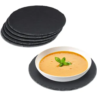 Relaxdays Schieferplatte 24er Set rund, 25cm Ø, anthrazit | Pizzateller zum Servieren & Beschriften, Buffet, Servierplatte