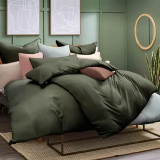 Bettwäsche-Set 6-teilig Grün 135x200 cm Mikrofaser bügelfrei Reißverschluss
