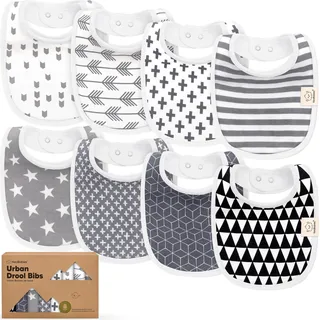 keababies Baby Lätzchen für Jungen & Mädchen - 8er-Pack Bio Baumwolle Lätzchen zum Zahnen - Lätzchen Baby Mädchen & Junge - Lätzchen groß für Säugling, Kleinkind (Grayscale)