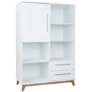 arthur berndt Standregal Lina Soft-Close und Türdämpfung Weiß/Walnuss , Weiß, Walnussfarben , Holz , 6 Fächer , 2 Schubladen , 114x166x51 cm , Blauer Engel, Hergestellt in Deutschland , Babymöbel & Kindermöbel, Babyzimmer, Babyregale & Kinderregale