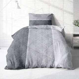 Träumschön Biber Bettwäsche Set 2tlg 155x220 cm + 80x80 cm – Flauschige Paisley Bettwäsche Grau – Weiche Winterbettwäsche mit Muster - Atmungsaktiv, Warm & Hautfreundlich - 100% Baumwolle