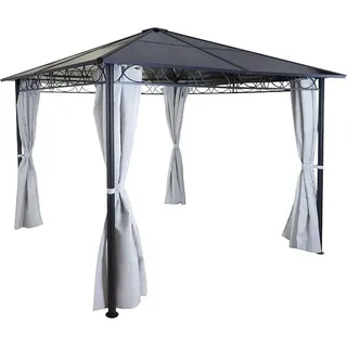 Hardtop Pergola | HxBxT 265x300x300cm | Garten Pavillon | Hellgrau 3x3m | Kunststoff-Dach Seitenwand Alu - Hellgrau