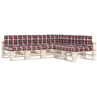 vidaXL Palettensofa-Auflagen 7 Stk. Rot Karomuster - Rot