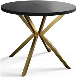 Alpi Moebel, Runder Esstisch Loft Liten, Modern Ausziehbarer Tisch 120-200 cm, Schwarz mit Gold Metallbeinen