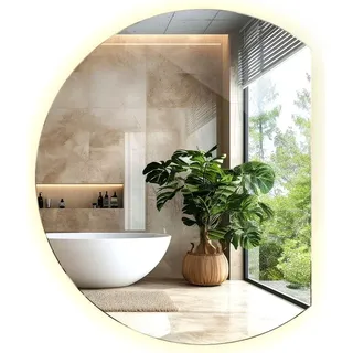 Tulup LED Badspiegel - Glamour - Boho - Rundspiegel - Spiegel für Badezimmer Schlafzimmer Wohnzimmer - 84 cm x 100 cm - Warmweiß (3000K)