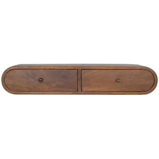 Artisan Furniture Schwebende Konzole im Kastanienholz-Finish,2 Schubladen, Braun , Holz , Echtholz,Mangoholz , Holz Optik , Oval , 80x15x32 cm , FSC 100%, Handmade in India , Wohnzimmer, Regale, Wandregale