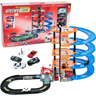 MalPlay Parkplatz Parkhaus mit 4 Autos und Hubschrauber | mit Zubehör | Rollenspielzug Geburtstagsgeschenk für Kinder ab 3 Jahren