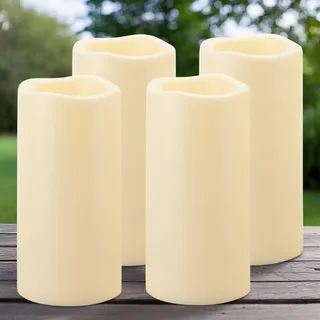 Yakpo 4 Stück 10 x 20,3 cm große wasserdichte LED-Kerzen für den Außenbereich mit Timer, batteriebetriebene flammenlose Kerzen für draußen, Outdoor-LED-Stumpenkerzen für Laternen-Deko im Freien