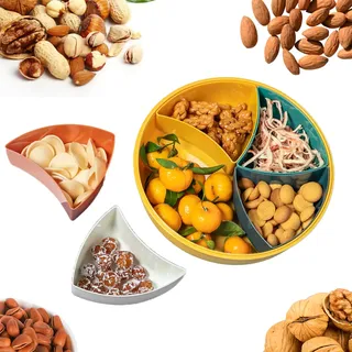Qaixwuyi 10.9 zoll Snack-Serviertablett Snackbox 5 Fächer Snackschale mit Deckel Snack Schalen Set Snack Aufbewahrungsbox Snackteller mit Deckel Snackdose Organizer für Süßigkeiten Gemüse Obst Nüsse