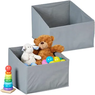 Relaxdays Aufbewahrungsbox 2er Set, Faltbare Regalboxen, HBT: 22-30 x 37 x 34 cm, trapezförmig, Faltboxen, Vlies, grau