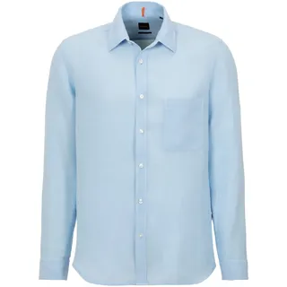 BOSS ORANGE Leinenhemd »Relegant« mit Markenlabel, blau