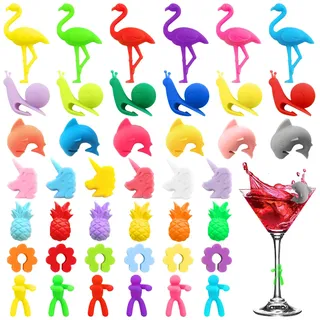 Lets Joy Glasmarker, 42 Stück Glas Markierung, Wein Marker Trinkgläser, Bunte Glas Markierung Weinglasmarkierer, Wiederverwendbarer Gemischter Farbbecher Charm, Party Hochzeit Bar Tassen, Trinkglas