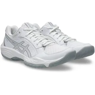 Hallenschuh ASICS "GEL-TASK 5", Damen, Gr. 40,5, weiß (weiß, pure silber), Synthetik, Schuhe Hallenschuh, besonders geeignet für Handball und Volleyball
