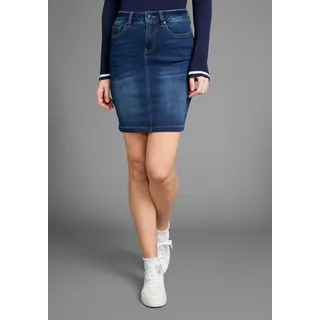 Jeansrock ARIZONA "Ultra-Stretch", Damen, Gr. 48, blau (dk blau used), Denim/Jeans, Obermaterial: 74% Baumwolle, 24% Polyester, 2% Elasthan, unifarben, Basic, kniefrei, Röcke Jeansrock, extra eng geschnitten