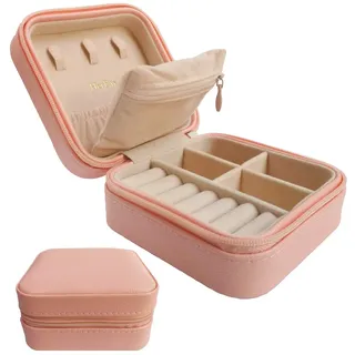 HerFav Reise-Schmuck-Organizer, kleine Schmuckschatulle, tragbarer Mini-Schmuckkoffer für Ringe, Ohrringe und Halsketten für Frauen und Mädchen (rosa)