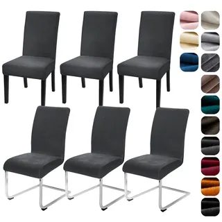 Alishomtll Stretch Samt Stuhlhussen 4er/6er Set Velvet/Velour Stuhlbezug Schwingstuhl Elastische Hussen Waschbarer Stühle Schutz für Küche Restaurant Hotel Bankett Hochzeit (Dunkelgrau, 6 Stück)