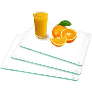 3PCS Schneidebrett Glas,Kratzfest Schneidbrett,Gehärtetem Schneidebrett mit Rutschfesten Silikonfüßen,Hitzebestädig Glasplatte Ideal für Küchenarbeitsplatte oder TischSchneidebrett-40*30+30*20+18*13cm